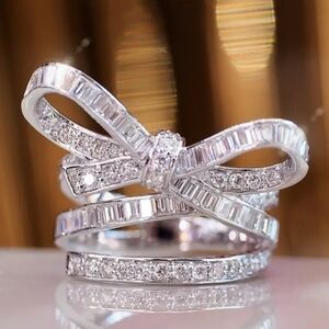 #22 Elegant Silver Bow Ring With CZ
